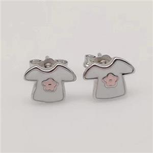 sterling silver shirt Earring studs, white enamel, approx 8-12mm [925ER32]