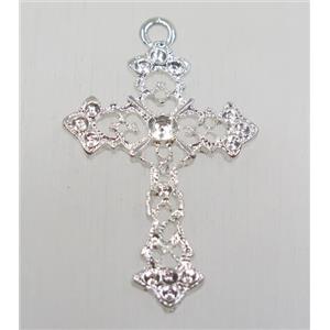 tibetan silver cross pendant, non-nickel, silver plated, approx 25x35mm [AD100769SP]