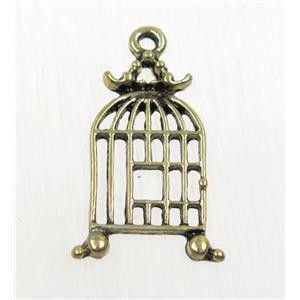 tibetan silver birdcage pendant, non-nickel, bronze, approx 12x22mm [AD127779AG]