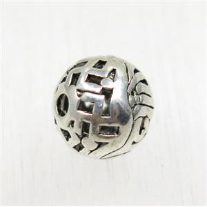 round tibetan silver zinc hollow beads, non-nickel, approx 10.5mm dia [AD45788]
