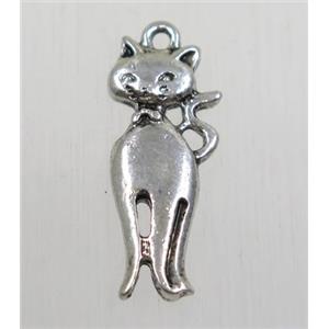 tibetan silver cat pendant, non-nickel, approx 9.5x23mm [AD49635]