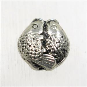 tibetan silver zinc fish beads, non-nickel, approx 11.5x12mm [AD62347]