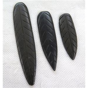 black yellow cattle bone pendant without hole, leaf, approx 20-110mm [BJAS094-L]