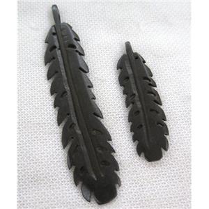 black cattle bone pendant without hole, feather, approx 18-65mm [BJAS097-S]