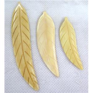 yellow cattle bone leaf pendant without hole, approx 20-110mm [BJAS111-L]
