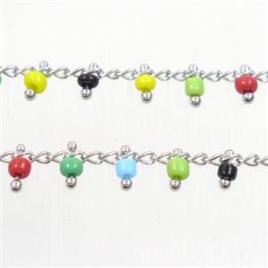 alloy chain with seed glass beads, platinum plated, approx 6mm [CHCL111]