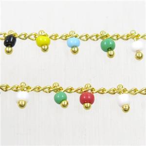 alloy chain with seed glass beads, gold plated, approx 6mm [CHCL112]