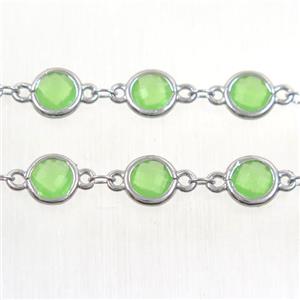 copper chain with green Chinese crystal glass, platinum plated, approx 8mm dia [CHCL114]