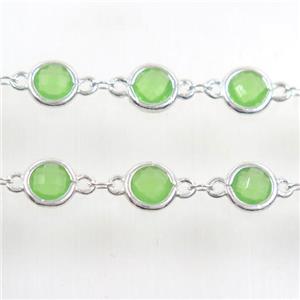copper chain with green Chinese crystal glass, silver plated, approx 8mm dia [CHCL115]