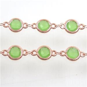 copper chain with green Chinese crystal glass, rose gold, approx 8mm dia [CHCL116]