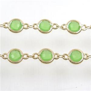 copper chain with green Chinese crystal glass, gold plated, approx 8mm dia [CHCL117]