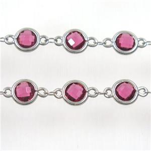 copper chain with purple Chinese crystal glass, platinum plated, approx 8mm dia [CHCL119]