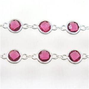 copper chain with purple Chinese crystal glass, silver plated, approx 8mm dia [CHCL120]