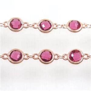 copper chain with purple Chinese crystal glass, rose gold, approx 8mm dia [CHCL121]