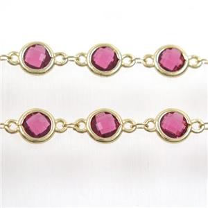 copper chain with purple Chinese crystal glass, gold plated, approx 8mm dia [CHCL122]