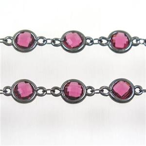 copper chain with purple Chinese crystal glass, black plated, approx 8mm dia [CHCL123]