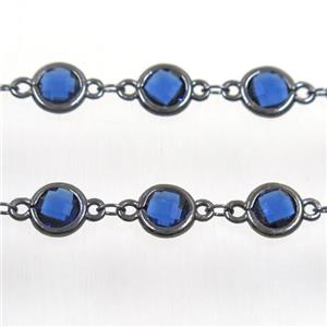 copper chain with blue Chinese crystal glass, black plated, approx 8mm dia [CHCL128]