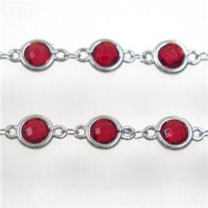copper chain with ruby Chinese crystal glass, platinum plated, approx 8mm dia [CHCL129]