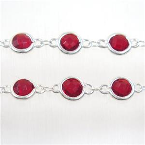 copper chain with ruby Chinese crystal glass, silver plated, approx 8mm dia [CHCL130]