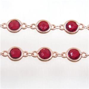 copper chain with ruby Chinese crystal glass, rose gold, approx 8mm dia [CHCL131]