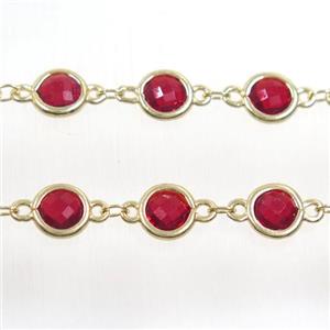 copper chain with ruby Chinese crystal glass, gold plated, approx 8mm dia [CHCL132]