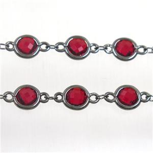 copper chain with ruby Chinese crystal glass, black plated, approx 8mm dia [CHCL133]