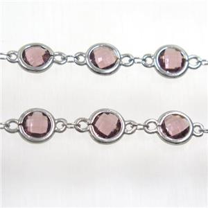 copper chain with lt.purple Chinese crystal glass, platinum plated, approx 8mm dia [CHCL134]