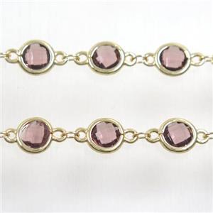 copper chain with lt.purple Chinese crystal glass, gold plated, approx 8mm dia [CHCL137]