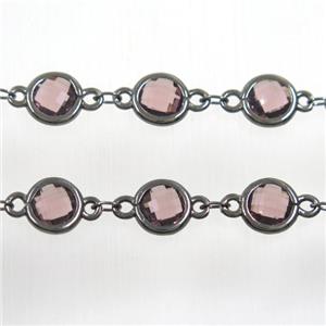 copper chain with lt.purple Chinese crystal glass, black plated, approx 8mm dia [CHCL138]