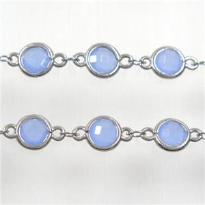 copper chain with blue Chinese crystal glass, platinum plated, approx 8mm dia [CHCL139]