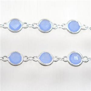 copper chain with blue Chinese crystal glass, silver plated, approx 8mm dia [CHCL140]