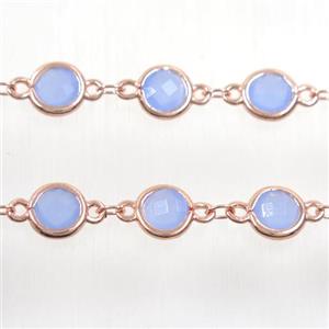 copper chain with blue Chinese crystal glass, rose gold, approx 8mm dia [CHCL141]