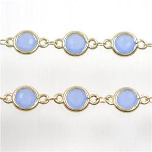 copper chain with blue Chinese crystal glass, gold plated, approx 8mm dia [CHCL142]