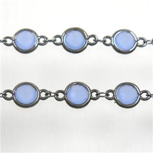 copper chain with blue Chinese crystal glass, black plated, approx 8mm dia [CHCL143]