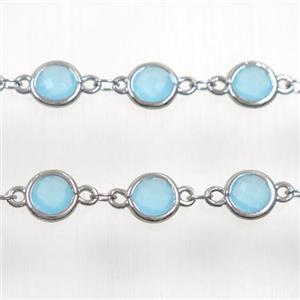 copper chain with aqua Chinese crystal glass, platinum plated, approx 8mm dia [CHCL144]