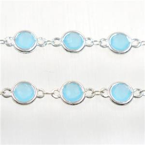copper chain with aqua Chinese crystal glass, silver plated, approx 8mm dia [CHCL145]