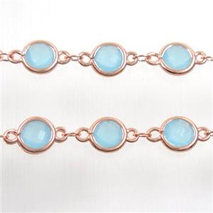 copper chain with aqua Chinese crystal glass, rose gold, approx 8mm dia [CHCL146]