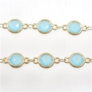 copper chain with aqua Chinese crystal glass, gold plated, approx 8mm dia [CHCL147]