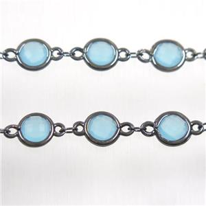 copper chain with aqua Chinese crystal glass, black plated, approx 8mm dia [CHCL148]