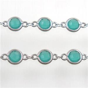 copper chain with green Chinese crystal glass, platinum plated, approx 8mm dia [CHCL149]