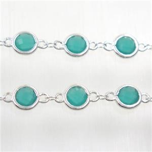 copper chain with green Chinese crystal glass, silver plated, approx 8mm dia [CHCL150]