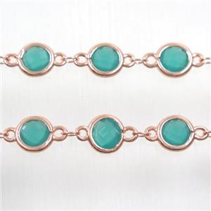 copper chain with green Chinese crystal glass, rose gold, approx 8mm dia [CHCL151]