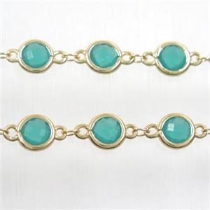 copper chain with green Chinese crystal glass, gold plated, approx 8mm dia [CHCL152]