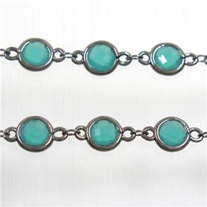 copper chain with green Chinese crystal glass, black plated, approx 8mm dia [CHCL153]