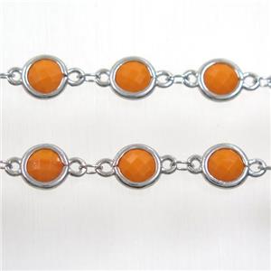 copper chain with orange Chinese crystal glass, platinum plated, approx 8mm dia [CHCL154]