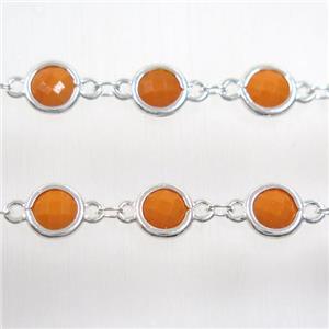 copper chain with orange Chinese crystal glass, silver plated, approx 8mm dia [CHCL155]