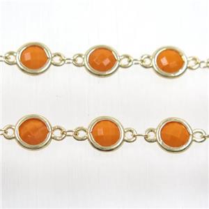 copper chain with orange Chinese crystal glass, gold plated, approx 8mm dia [CHCL157]