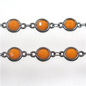 copper chain with orange Chinese crystal glass, black plated, approx 8mm dia [CHCL158]