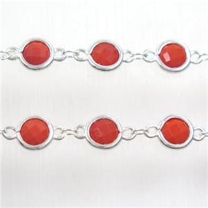 copper chain with red Chinese crystal glass, silver plated, approx 8mm dia [CHCL160]