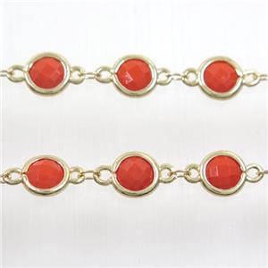 copper chain with red Chinese crystal glass, gold plated, approx 8mm dia [CHCL162]